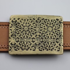 Vintage Yellow Belt Buckle Floral Boho Style Ornamental Metal Design