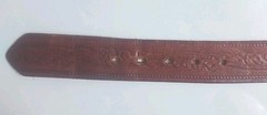 VINTAGE AUTOCAR HOOD ORNAMENT TRUCK BELT BUCKLE & Western Tooled BELT Size 34