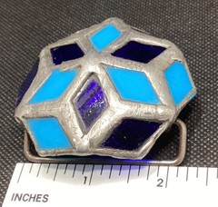 Two Unique Handcrafted Belt Buckles 1970s Blue Silver Used Good