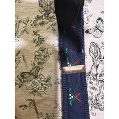 Mens belt with canvas golf clubs, navy with black leather and silver buckle NEW