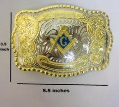 WESTERN PRAYING COWBOY RODEO MASONIC BULL HORSE HEAD LONG GOLD SHINY BELT BUCKLE