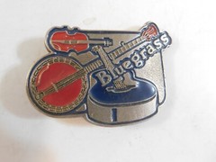 BLUE GRASS MUSIC BELT BUCKLE BANJO GUITAR FIDDLE ENAMEL NICE RARE