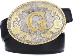 Initial Letters ABCDJS to Z Cowboy Rodeo Unisex Fashion Medium Gold Belt Buckles