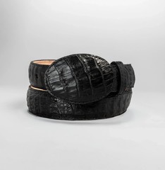 Men’s Caiman Original Exotic Leather Cowboy Belt 1.5&Prime; Oval Buckle – Black