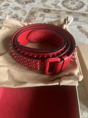 Christian Louboutin LOUBI Logo Spike Studded Leather Belt Red $670