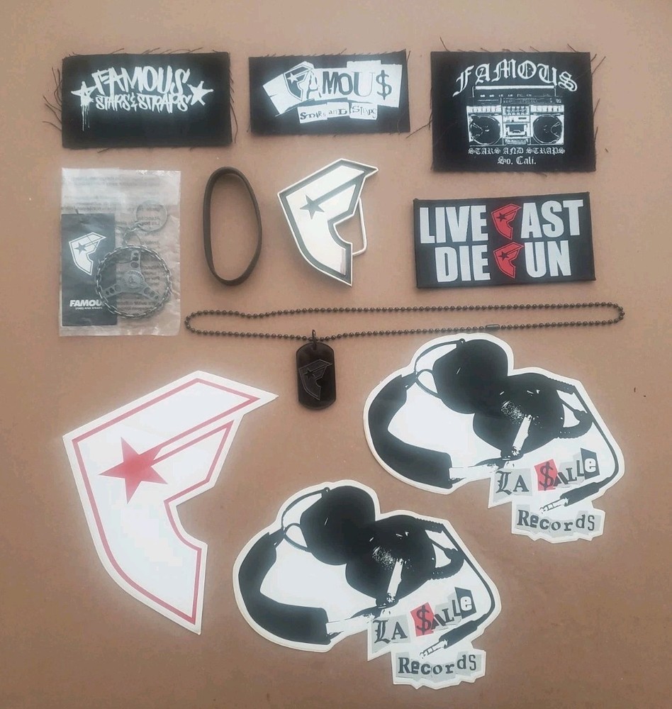 NEW Famous Stars & Straps BELT BUCKLE Patches KEYCHAIN Dog Tag STICKERS fsas LOT