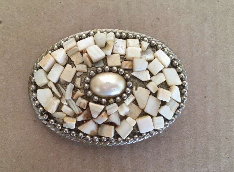 Belt Buckle Shell Stone Gem Pieces Vintage