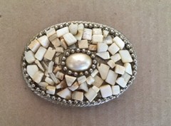Belt Buckle Shell Stone Gem Pieces Vintage