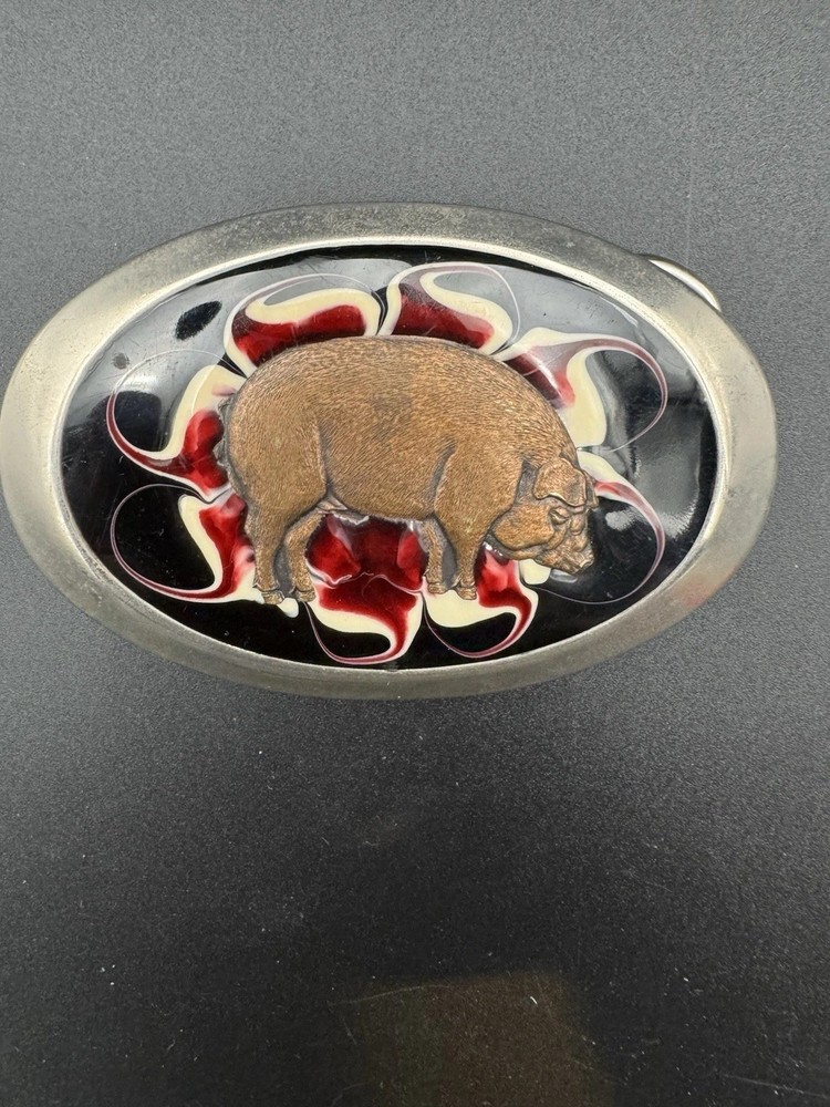 Unique Vintage Western style Belt Buckle pig hog multi material