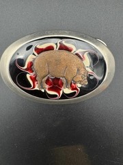 Unique Vintage Western style Belt Buckle pig hog multi material