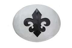 Men Women Casual Belt Buckle Silver Metal Oval Shape Fleur De Lis Lily Flower