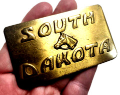 Belt Buckle Cast Brass South Dakota w Horse Head