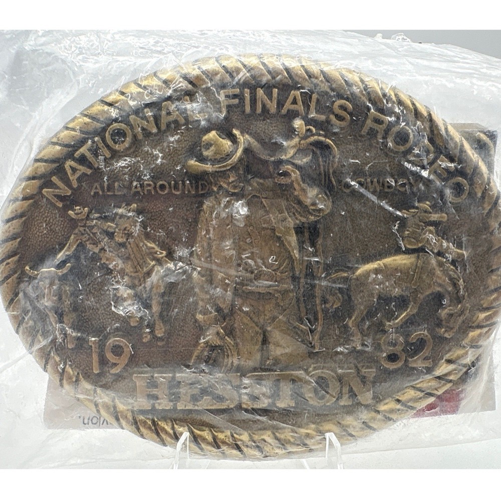 Hesston 1982 National Finals Rodeo Belt Buckle Vintage All Around Cowboy Brass