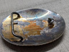 vintage CRUMRINE belt buckle « B » heavy silver plate BRONZE sterling WESTERN