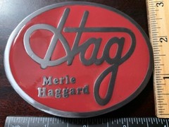 Merle Haggard Belt Buckle « Hag » Red Enamel Very Sturdy Country Music