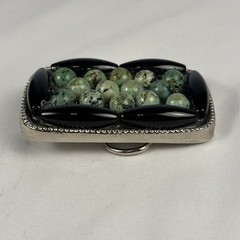 Southwestern Style Belt Buckle Turquoise Black Onyx Inlay Western Silver Tone