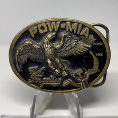 Military Belt Buckle POW MIA Eagle Great American #1822 USA Black Gold Vintage
