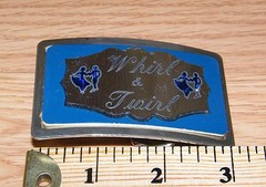 Vintage 3&Prime; x 2&Prime; Inch « Whirl & Twirl » Blue & Silver Metal Belt Buckle Made In USA