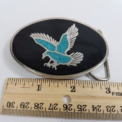 Black Enamel Oval Belt Buckle Turquoise Color Silver Eagle Silver Western Style
