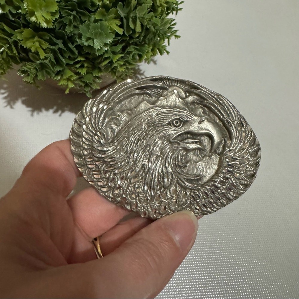 Vintage Silver Toned Metal Eagle Belt Buckle Patriotic America Biker Motocycle