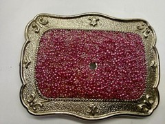 Rectangular Red Pink Bead Covered Belt Buckle Center Hole For Craft Or Project