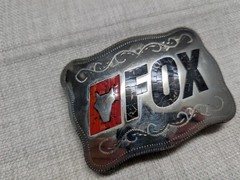 vintage USA made FOX RACING handcrafted WESTERN belt buckle CHROME johnson held