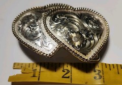 MONTANA SILVERSMITHS Double Heart Western Belt Buckle Silver-tone Gold-tone
