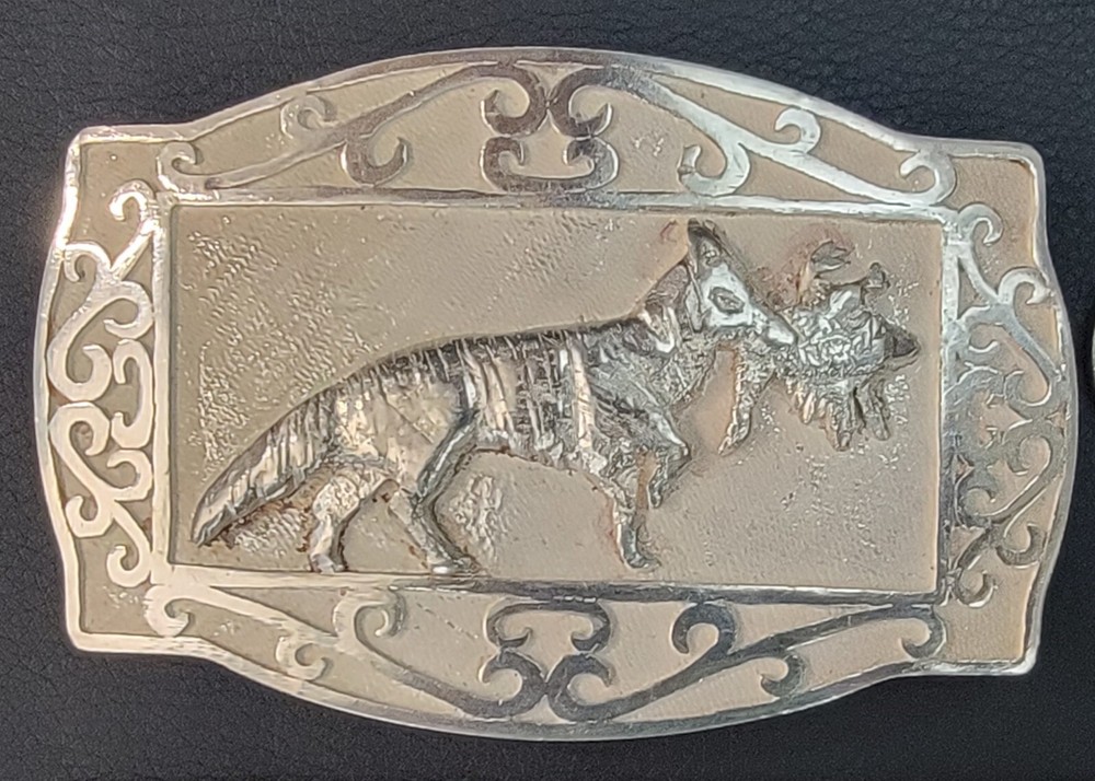 CIPLA Pure 99% Silver Belt Buckle Fox with Pheasant Unused 1993 Hand Made 179 Gm