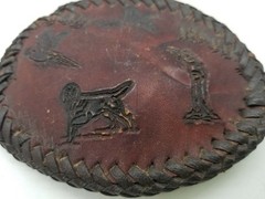 Handmade Handtooled Leather Belt Buckle – Game Bird Pheasant Hunting Bird Dog