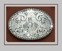 CRYSTAL HORSE ~Western Belt Buckle~ Horsehead Mustang Silver Cowgirl 37536