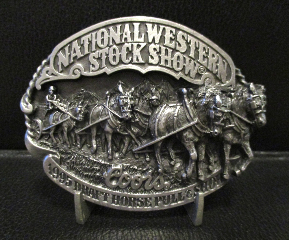 Coors Beer National Western Stock Show Belt Buckle 1995 Draft Horse Pull Show LE