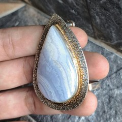 Blue Lace Agate Teardrop Silver Plated Belt Buckle Soft Lavender Banded Unisex