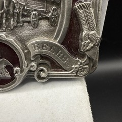 Vintage Budweiser Clydesdale King of Beers Belt Buckle red enameled pewter