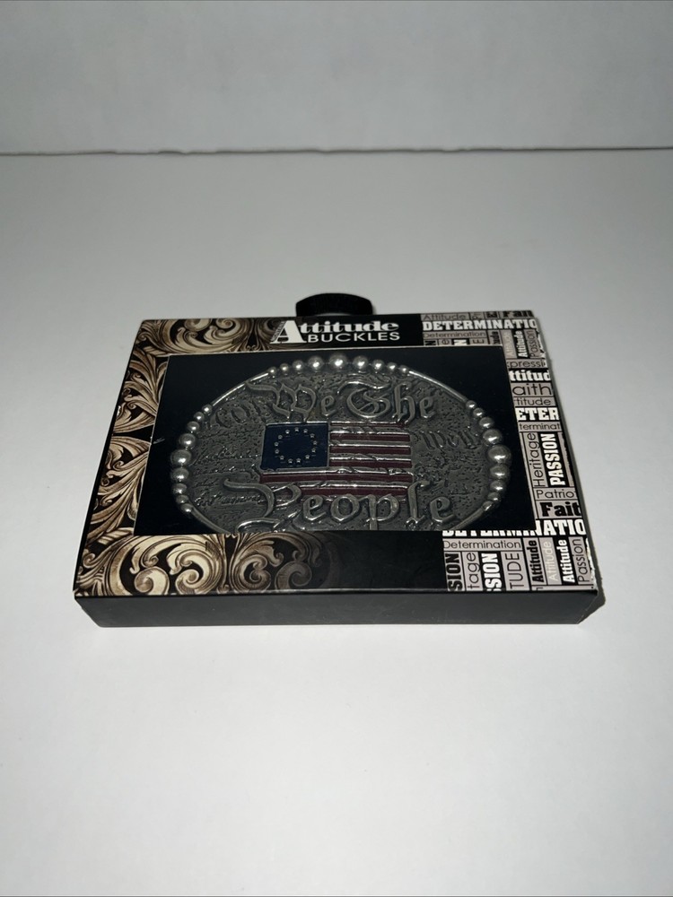 We The People Stainless Steel Heavy Duty USA Red Blue US Flag Belt Buckle