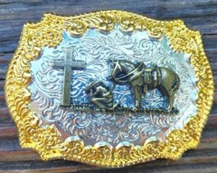 CROSS COWBOY PRAYING FAITH CHRISTIAN SHINE RODEO WESTERN BELT BUCKLE
