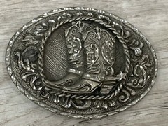 Vintage 1970s Solid Pewter Design Cowboy Cowgirl Western Boots Belt Buckle USA