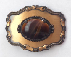 Women/ Men Copper Tone Western Style Belt Buckle w/ Faux Tigers Eye Center