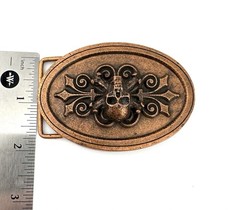 Skull Gothic Belt Buckle Bronze Tone Biker Punk Halloween Oval