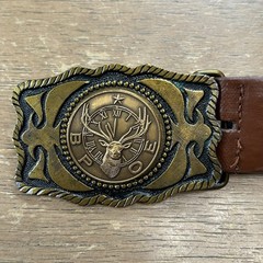 Brass BPOE ELKS Belt Buckle w/ Brown Leather Belt Size 34-36 Fraternal Order
