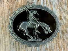End of the Trail Native American Indian Saga Enameled Silver Color Belt Buckle