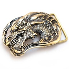 Dragon brass belt buckle Jormungands Head, Scandinavian Old Norse Jörmungandr