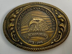 North American Hunting Club Member Belt Buckle 1978-1998 20th Anniversary Brass