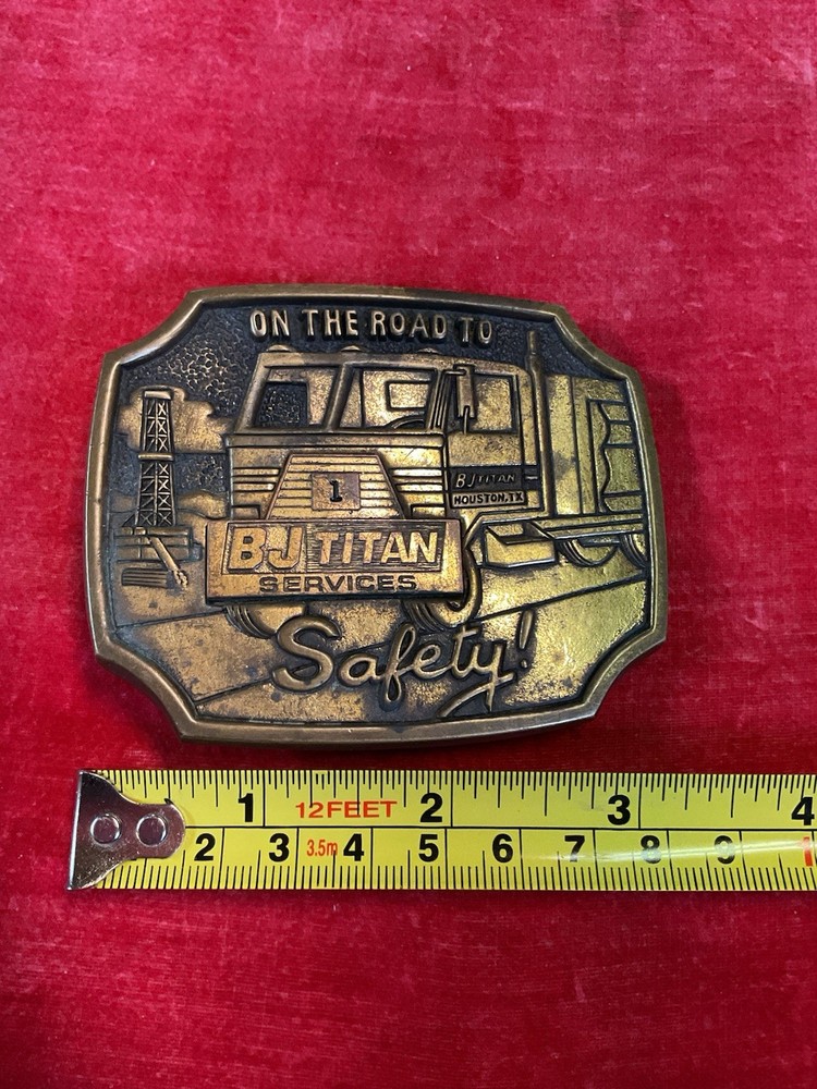 Vintage BJ Titan Services Safety Award Belt Buckle. Used Brass. See Pics & Desc