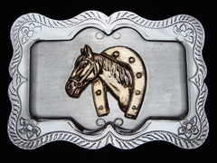 OC15172 REALLY NICE **HORSE & HORSESHOE** WESTERN & COWBOY FASHION BELT BUCKLE