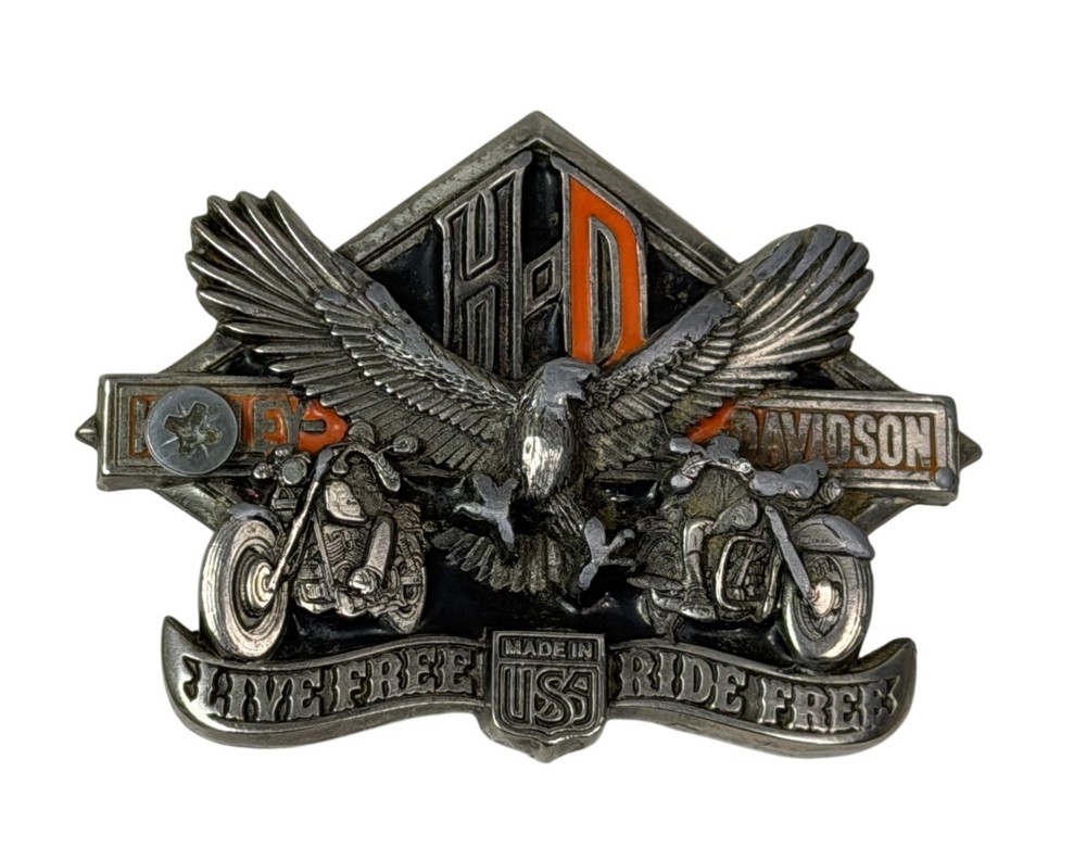 HARLEY DAVIDSON Belt Buckle H-405 1991 Baron USA Live Free Ride Free – AS IS