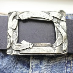 Antique Silver Rectangle Belt Buckle, Handmade Buckle For Snap Belts