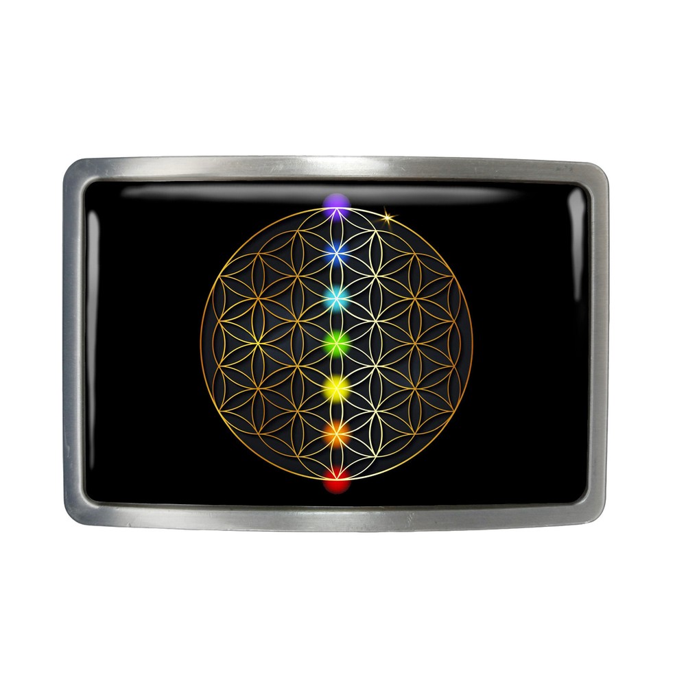 Chakra Belt Buckle – Sacred Geometry Flower of Life Rectangle Belt Buckle – 794