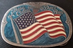 American Flag Colors Don&rsquo;t Run Eagle Blue Enamel Belt Buckle Bakery 1652 USA
