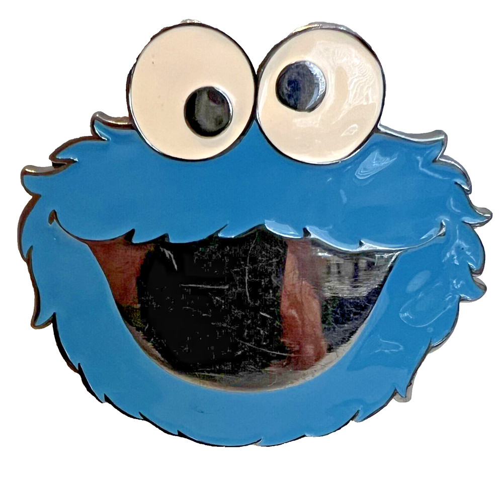 Vintage Blue Sesame Street Cookie Monster Buckle 2009 3&Prime;x3-1/2&Prime; Mirror Mouth