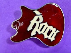 Electric Guitar Body ROCK & ROLL Red Enameled Musicians Guitarist Belt Buckle